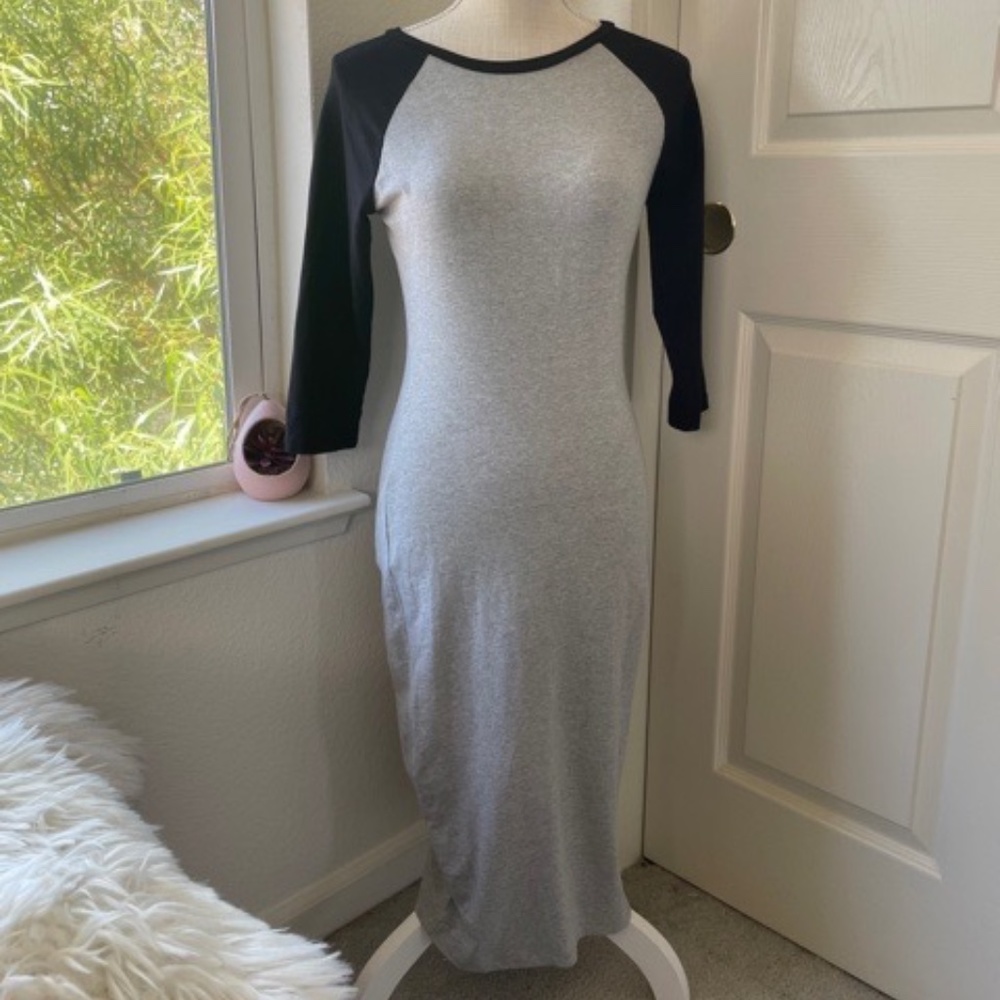 Forever 21 | Grey & Black Baseball Tee Midi Sleeve Dress Y2K Sporty Chic Size S